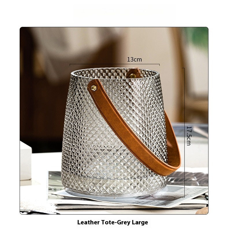 Vase American light luxury creative leather portable glass flower arrangement ornament | pure