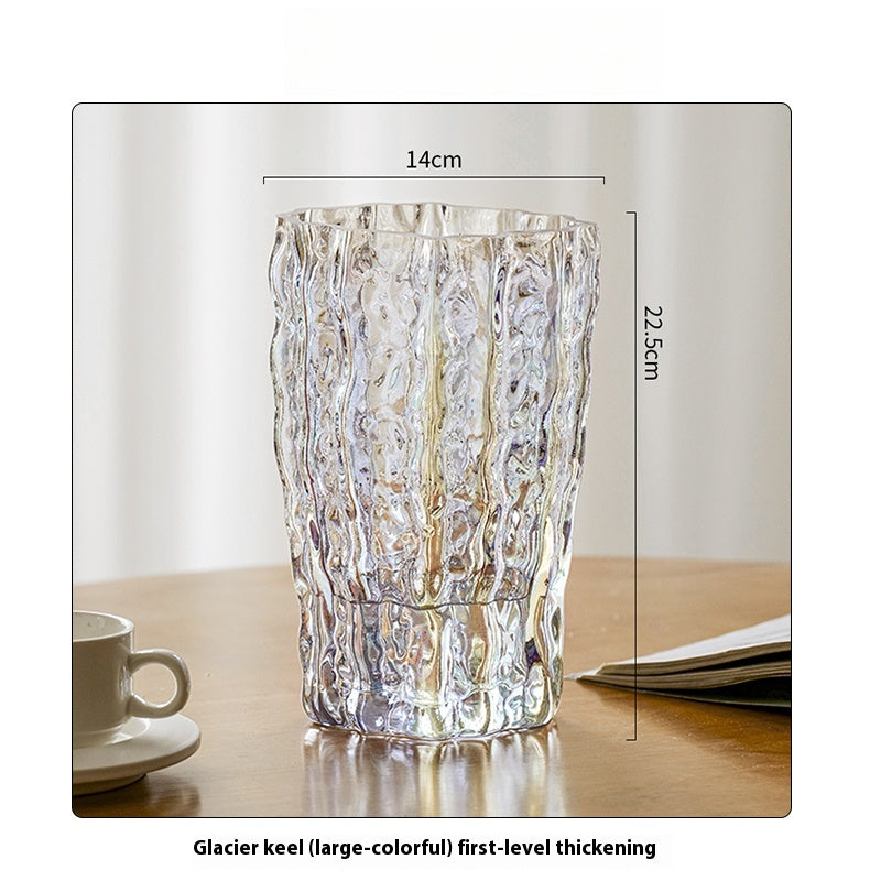Vase ornament Living room flower arrangement glass high-end transparent glacier pattern | Spring light
