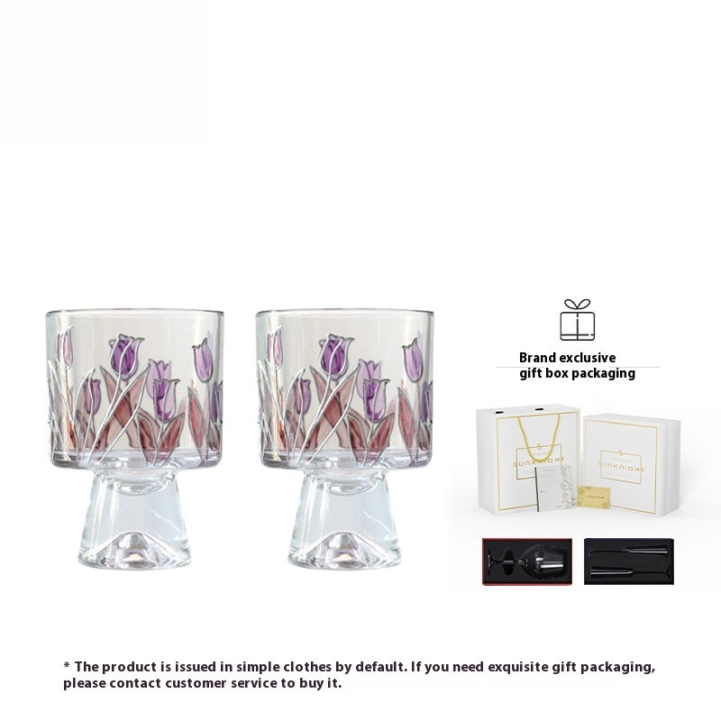 Cups, glasses, creative high-value tulip painted water cups, foreign wine cups, floral fragrance