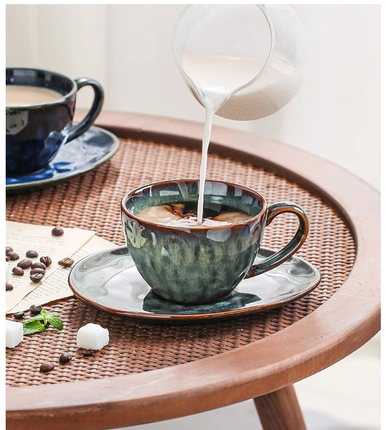 Cup with coffee cup and saucer set, retro kiln-changed ceramic 250ml latte cup | Starry Sky