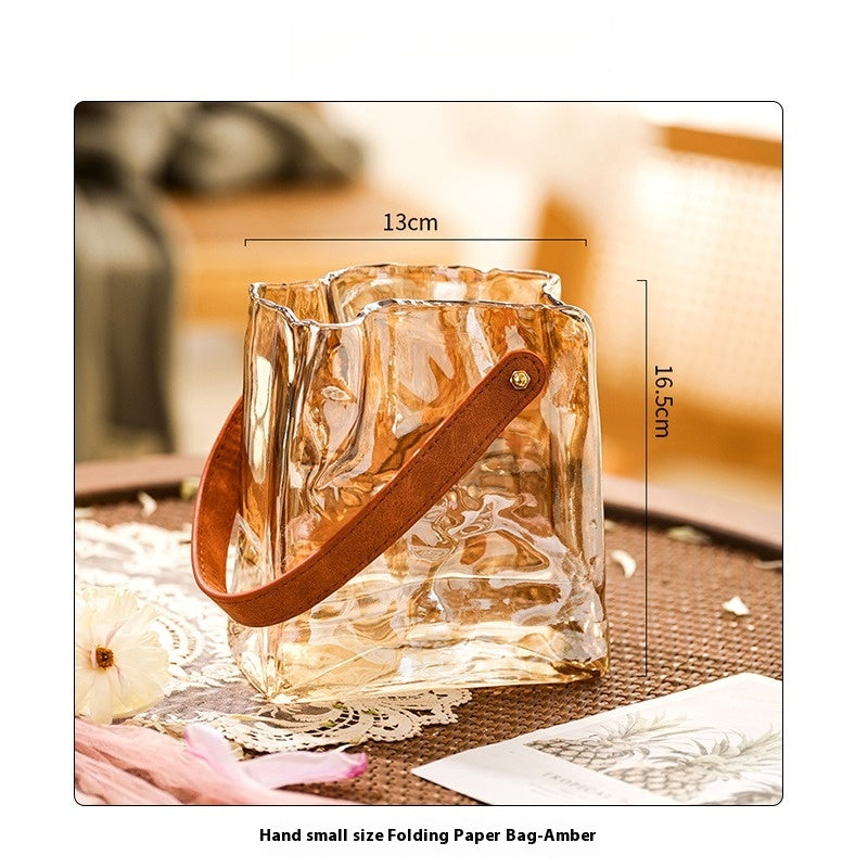 Vase American light luxury creative leather portable glass flower arrangement ornament | pure