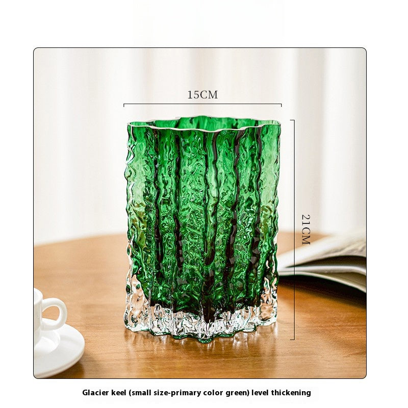 Vase ornament Living room flower arrangement glass high-end transparent glacier pattern | Spring light