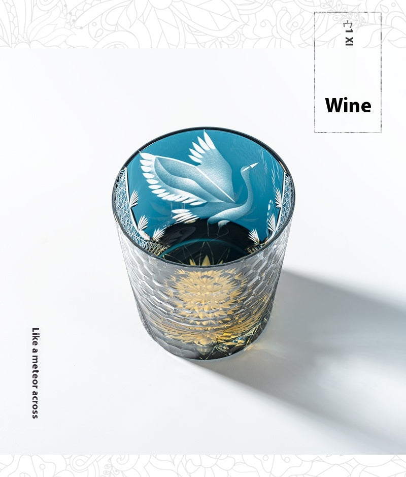 Edo cut crane handmade foreign wine glass whiskey glass lead-free crystal glass