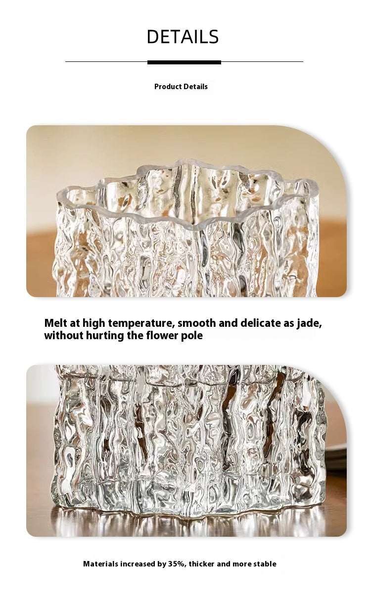 Vase ornament Living room flower arrangement glass high-end transparent glacier pattern | Spring light