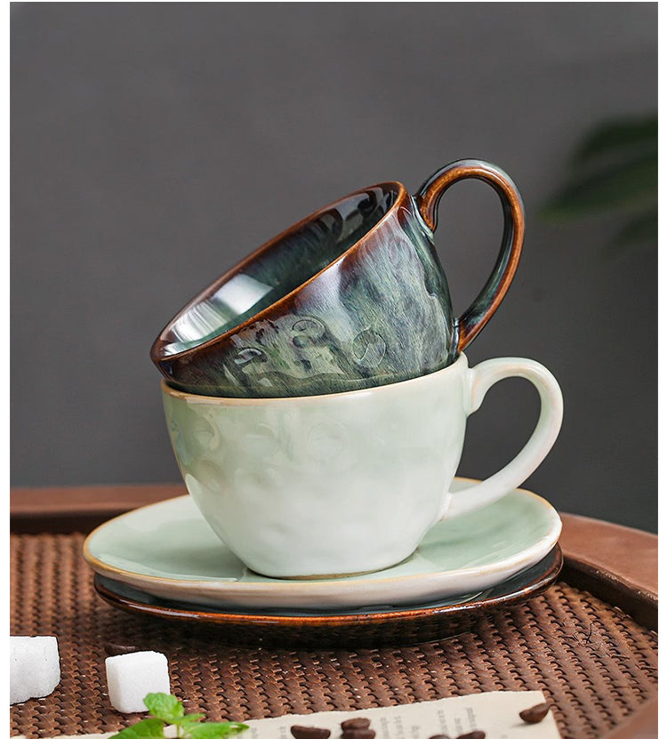 Cup with coffee cup and saucer set, retro kiln-changed ceramic 250ml latte cup | Starry Sky