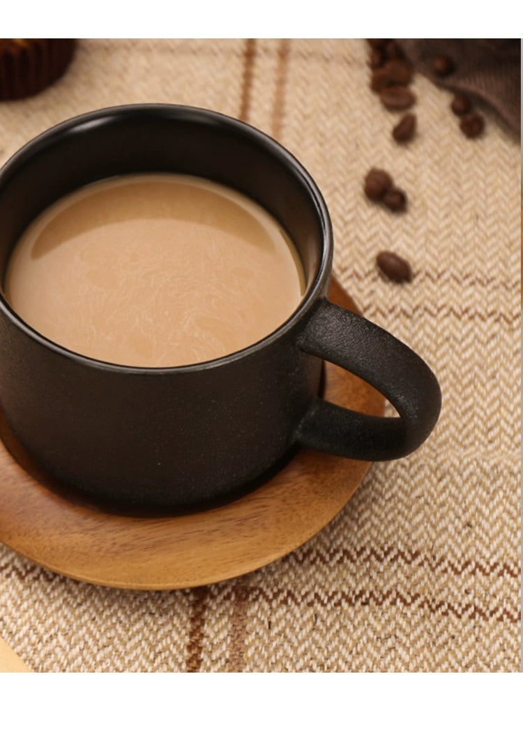 Cup with coffee cup ceramic with base with spoon black matte Nordic light luxury | Yaoblack
