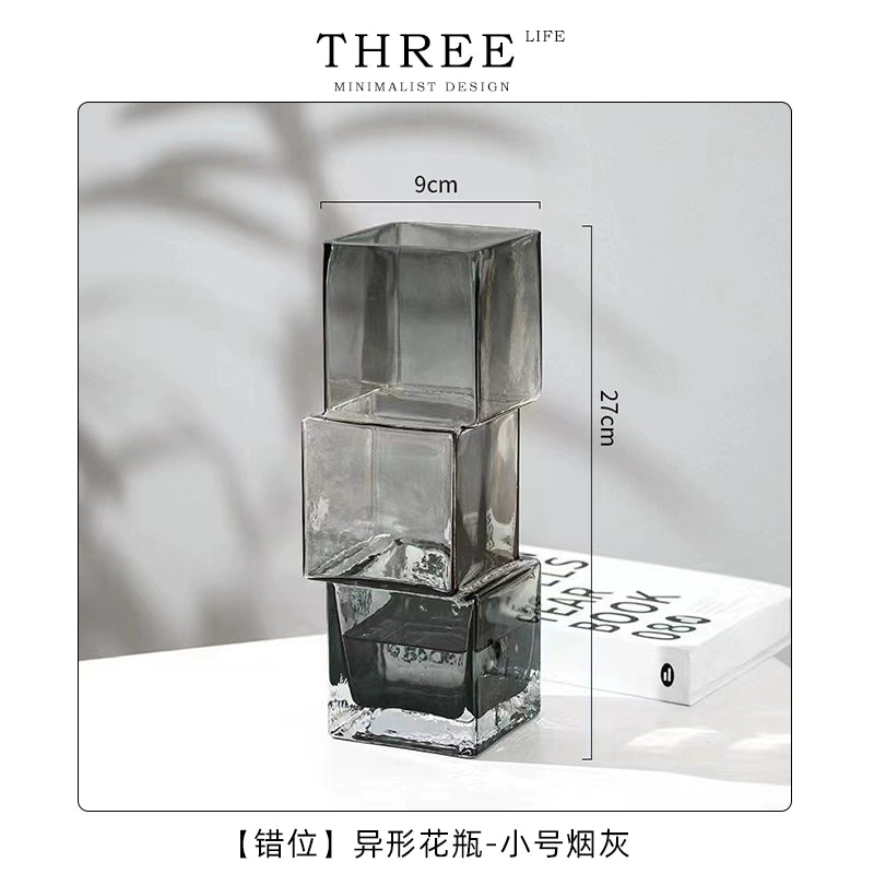 Vase light luxury creative special-shaped transparent flower ware living room dining table decoration ornament | Dislocation