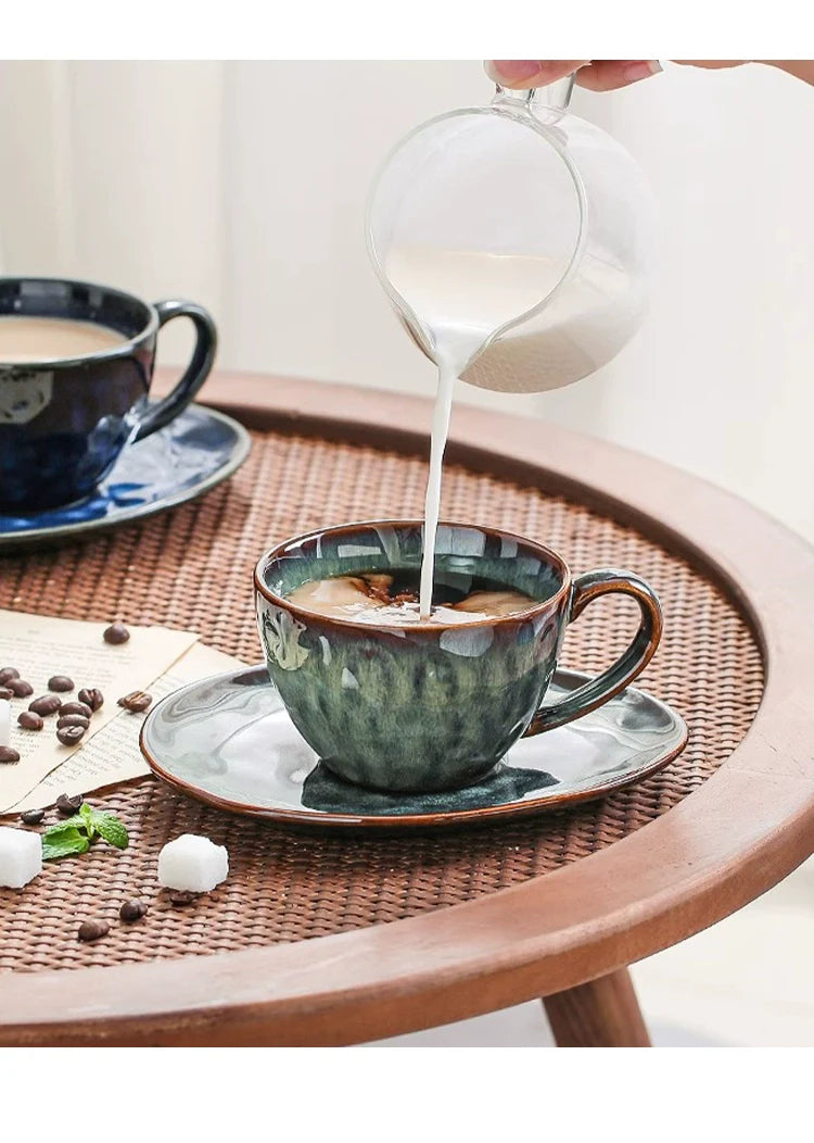 Cup with coffee cup and saucer set, retro kiln-changed ceramic 250ml latte cup | Starry Sky