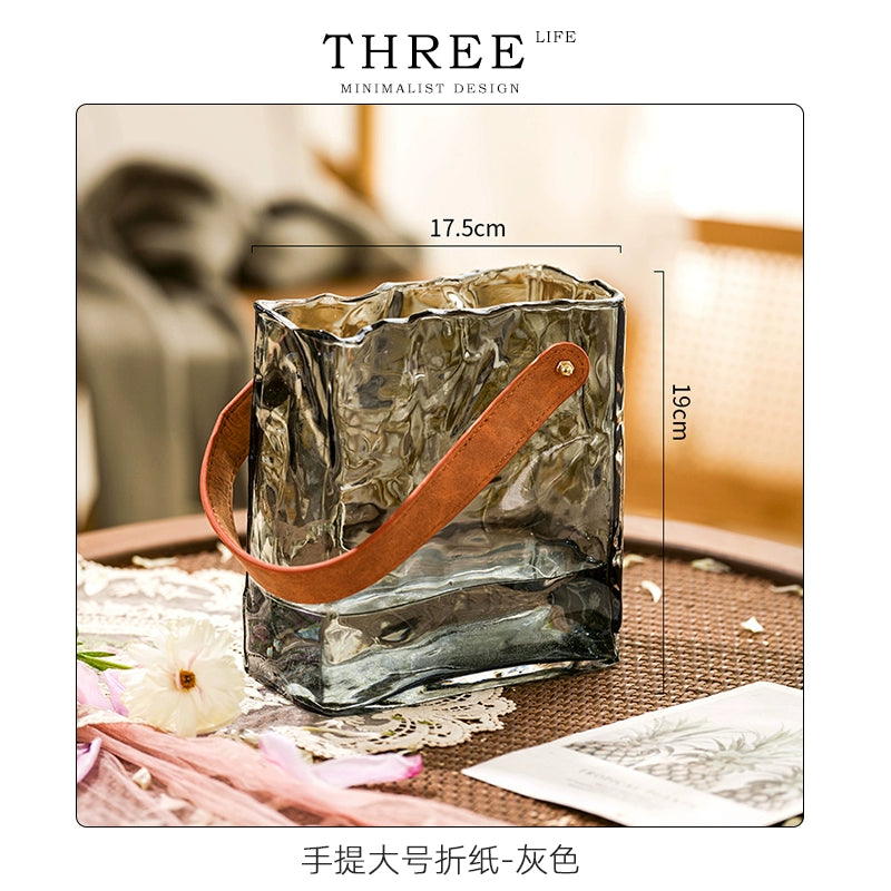 Vase American light luxury creative leather portable glass flower arrangement ornament | pure