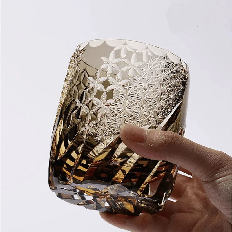Edo cut cup dancing in the wind wind wind light luxury art pure hand-carved whiskey glass