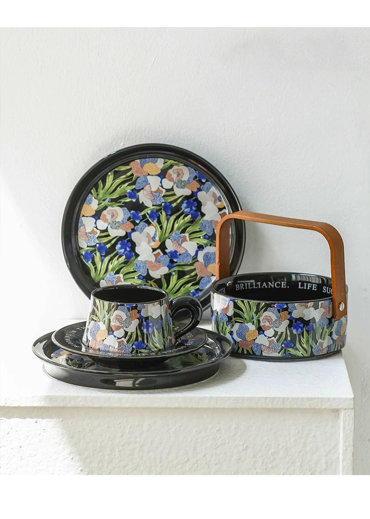 Cups Coffee Cups Saucers Ceramic Retro Watercolor Dim Sum Plate Flat Plate Household | Garden