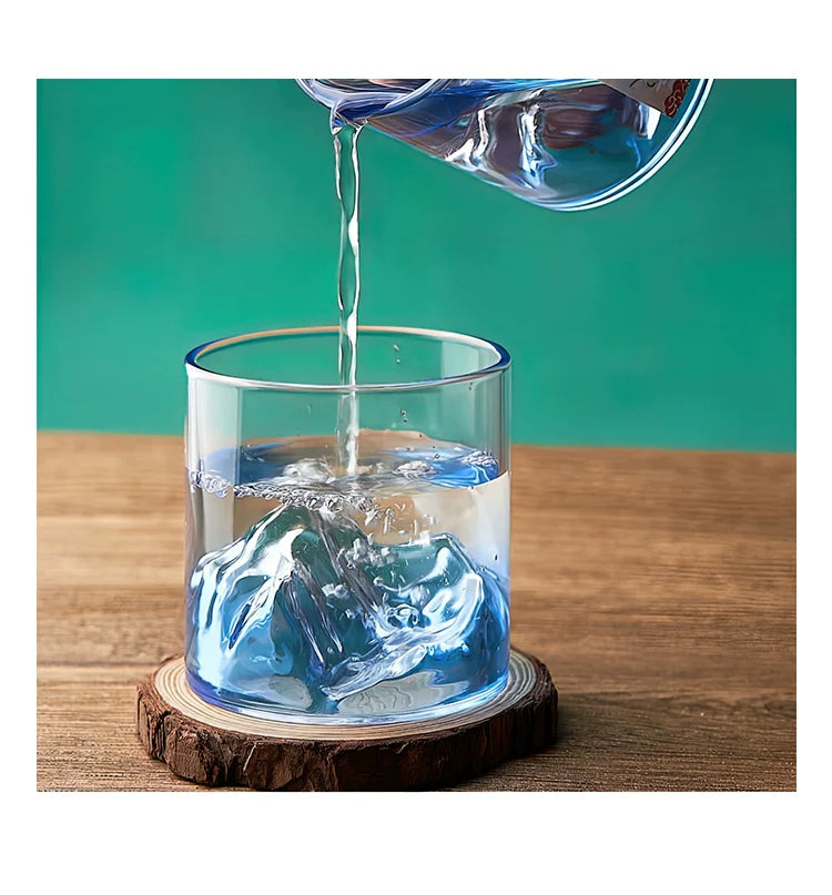 Cups Household Color 3D Stereoscopic Mountain View Heat-resistant Glasses Wine Glasses | Iceberg