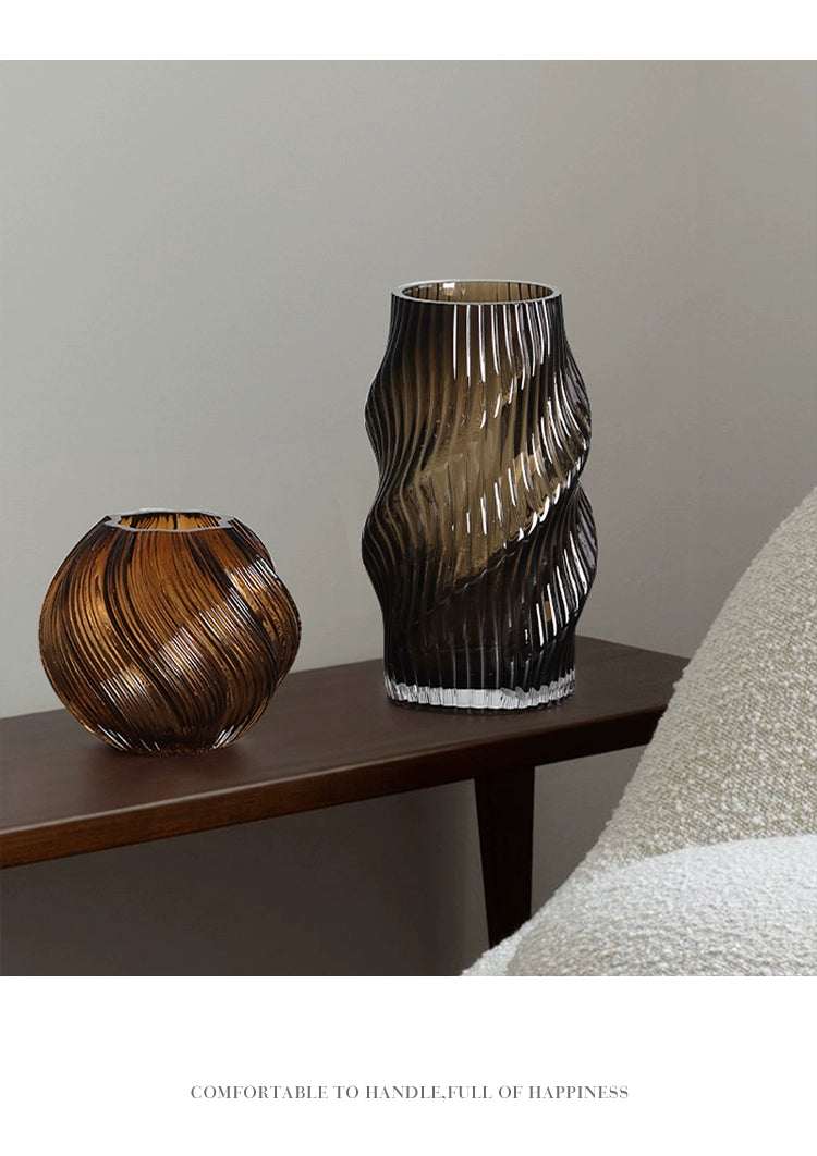 Vase Irregular Twist Glass Flower Arranger Modern ins Home Ornament | Spiral
