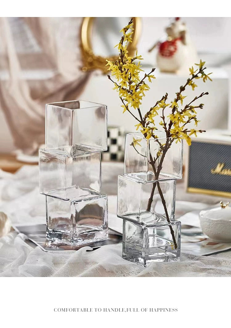 Vase light luxury creative special-shaped transparent flower ware living room dining table decoration ornament | Dislocation