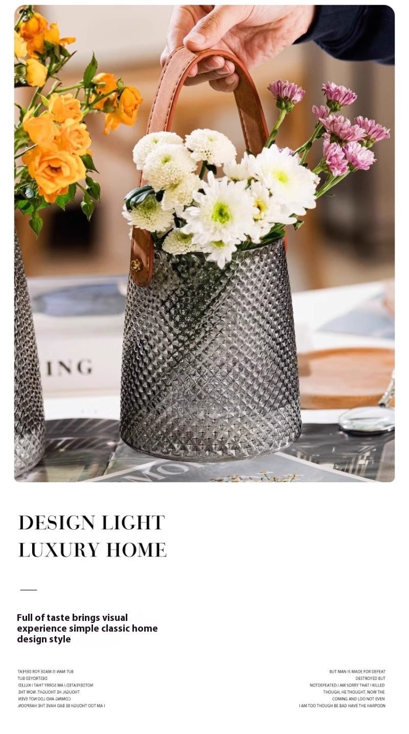 Vase American light luxury creative leather portable glass flower arrangement ornament | pure