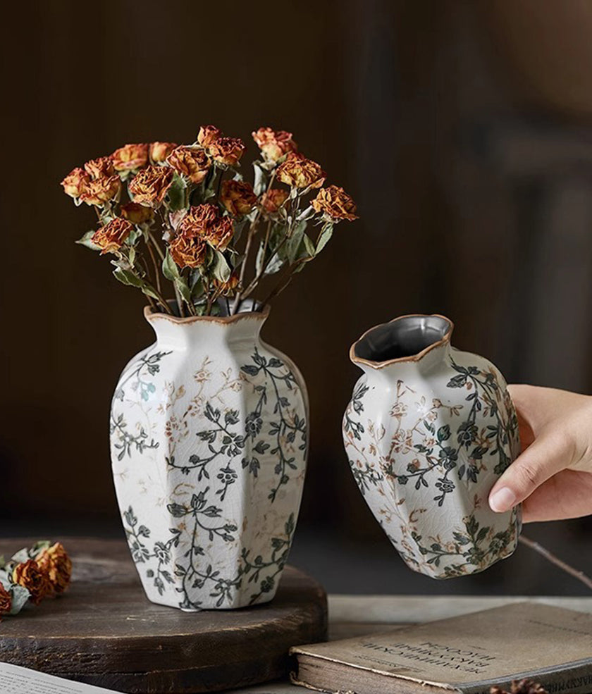 Vase retro star anise ceramic ice crack ornament living room new Chinese style | Linglong