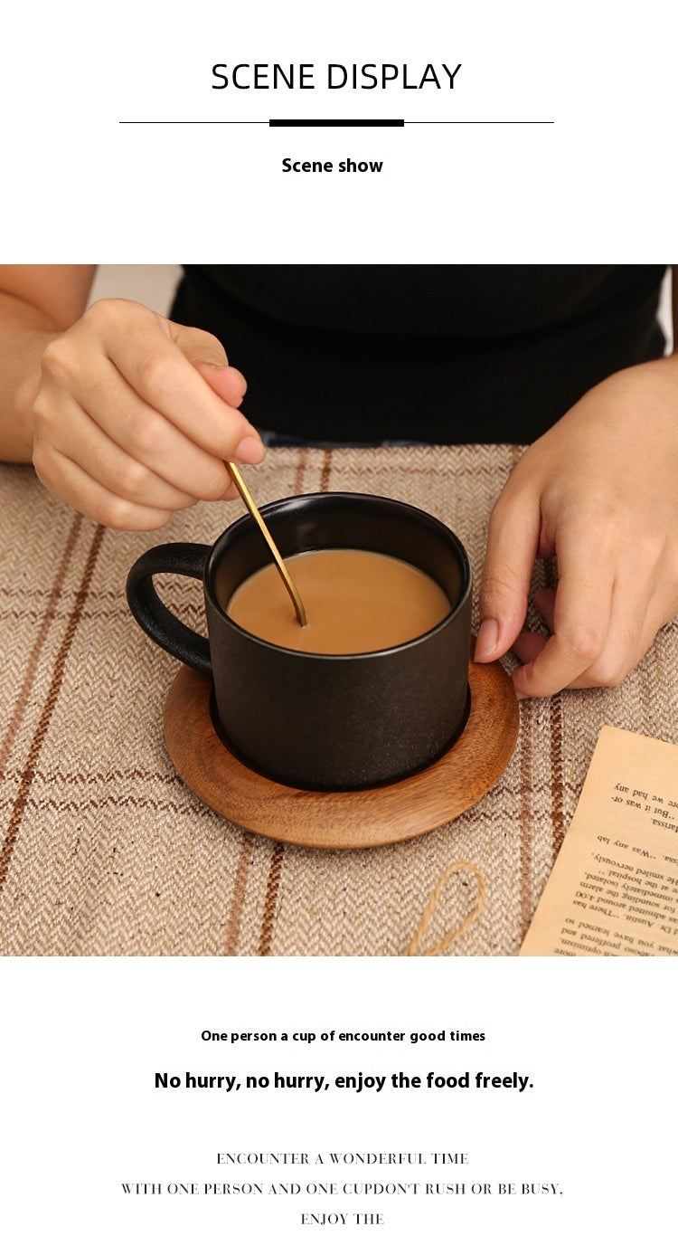 Cup with coffee cup ceramic with base with spoon black matte Nordic light luxury | Yaoblack