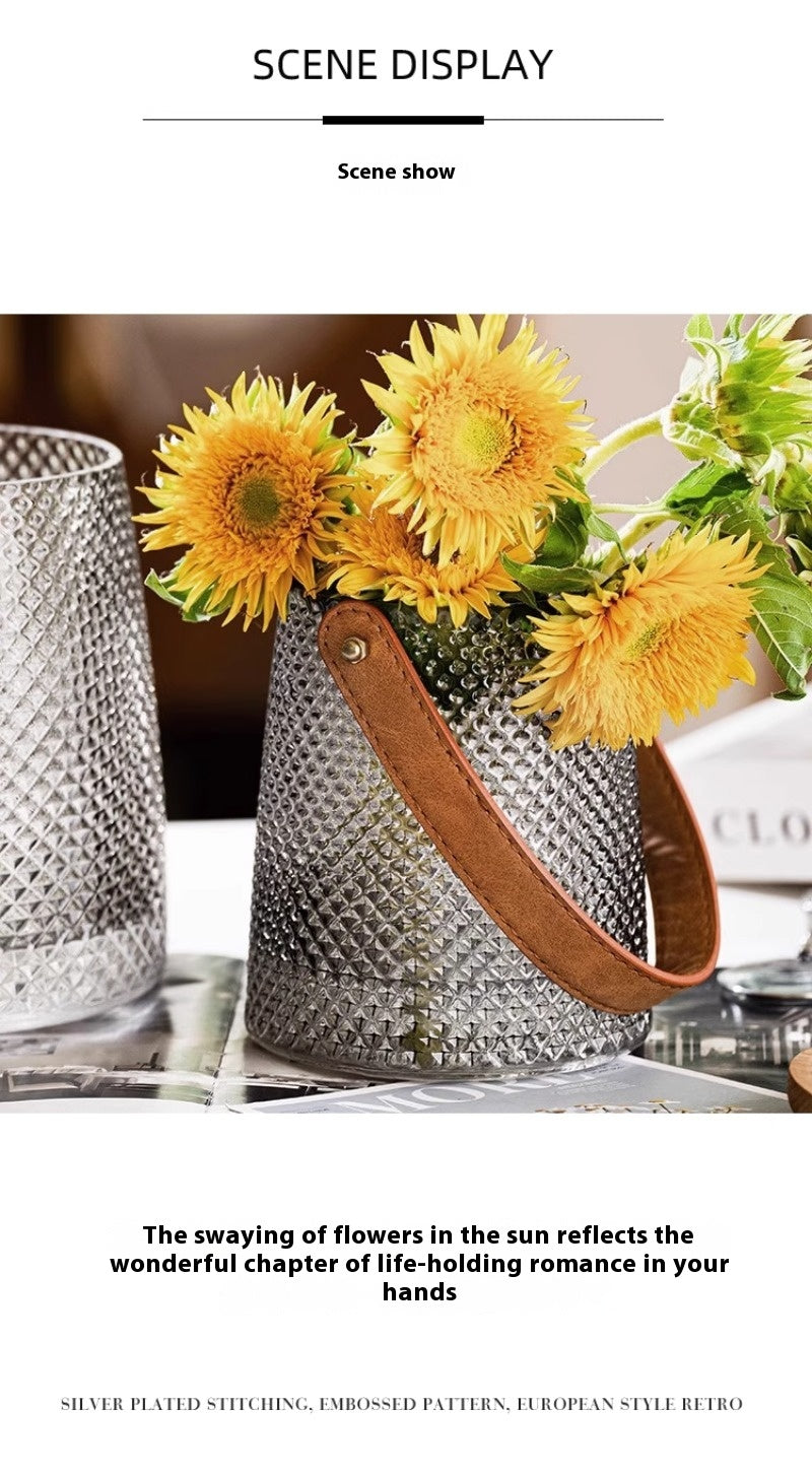 Vase American light luxury creative leather portable glass flower arrangement ornament | pure