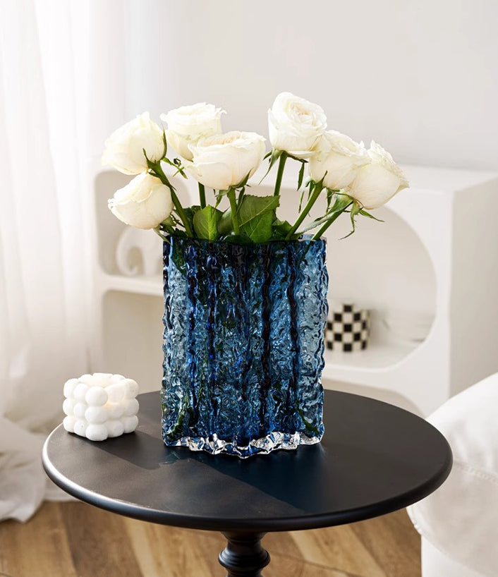 Vase ornament Living room flower arrangement glass high-end transparent glacier pattern | Spring light