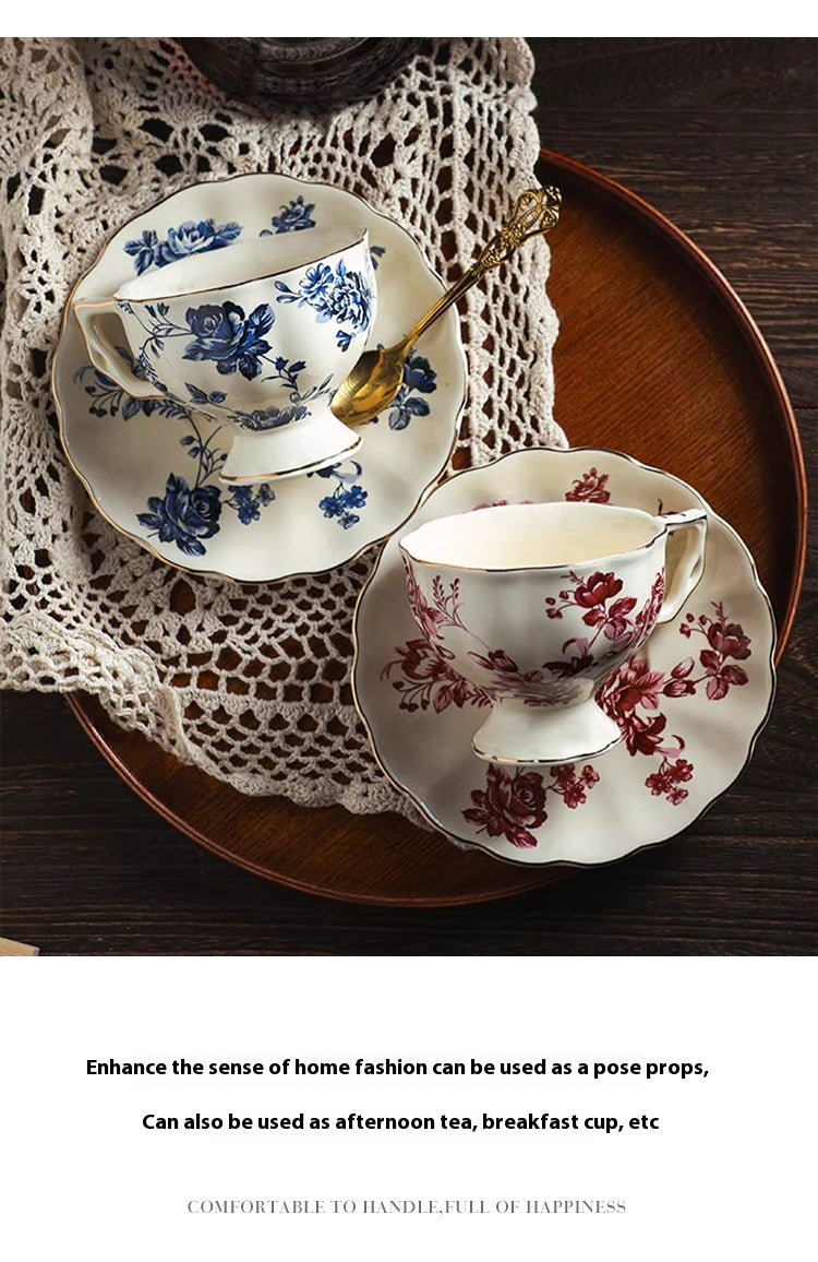 Cup set European coffee cup and saucer set ceramic blue and white porcelain high-end exquisite | French
