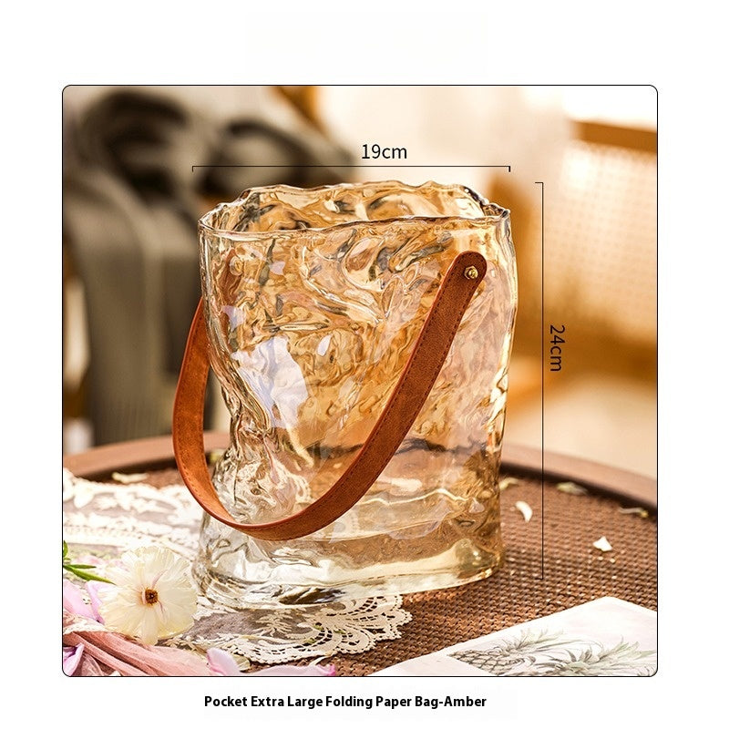 Vase American light luxury creative leather portable glass flower arrangement ornament | pure