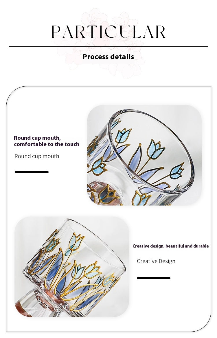 Cups, glasses, creative high-value tulip painted water cups, foreign wine cups, floral fragrance