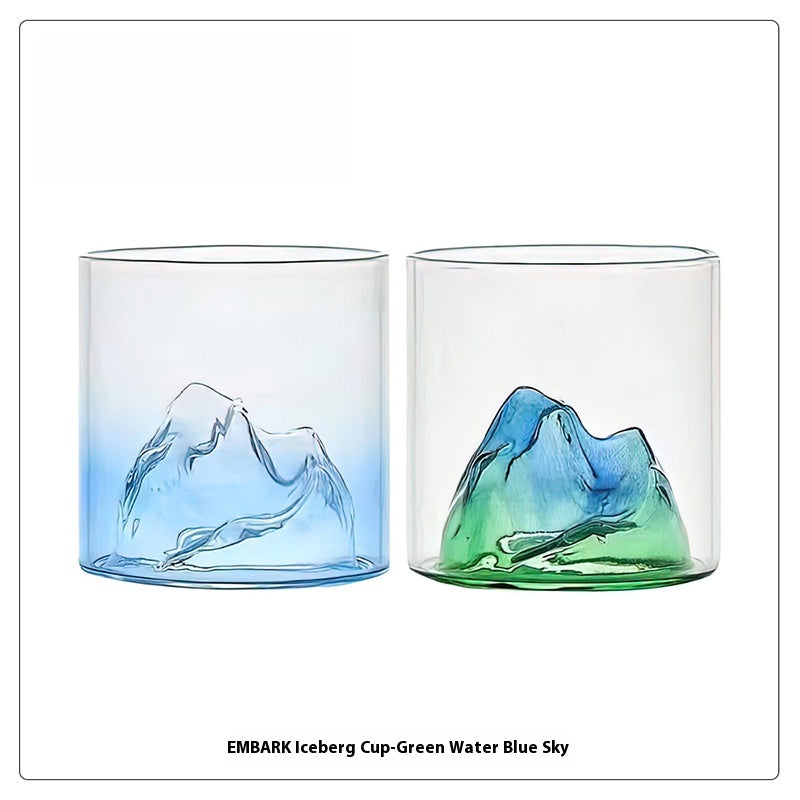 Cups Household Color 3D Stereoscopic Mountain View Heat-resistant Glasses Wine Glasses | Iceberg