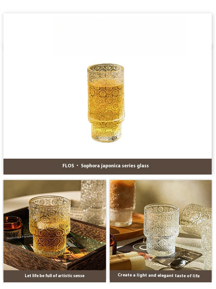 Niche medieval relief glass bubble juice cup beer cup | locust flower
