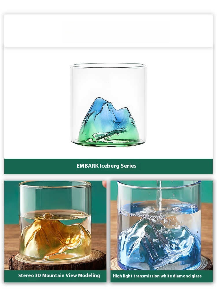 Cups Household Color 3D Stereoscopic Mountain View Heat-resistant Glasses Wine Glasses | Iceberg