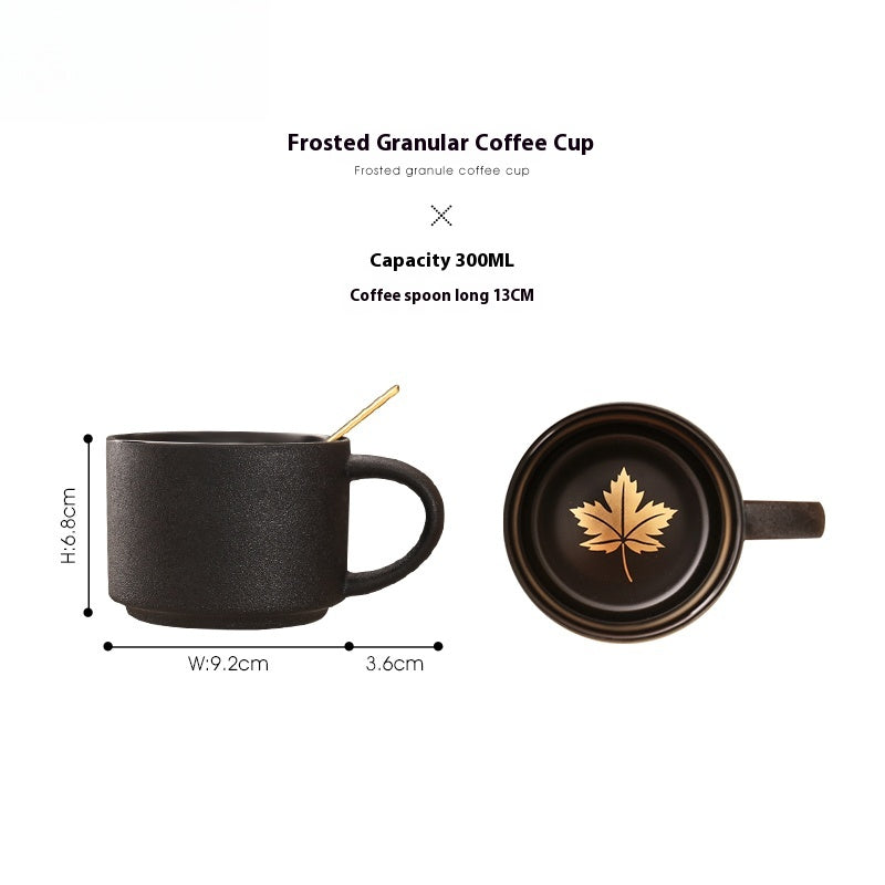 Cup with coffee cup ceramic with base with spoon black matte Nordic light luxury | Yaoblack