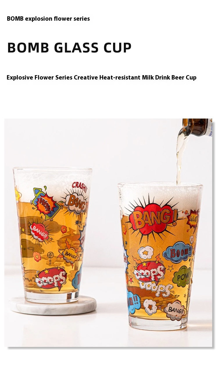 Glass Creative Heat-resistant Milk Drink Cup Printed Beer Cup | Exploding Flower