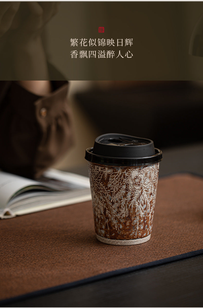 繁花鎏銀老陶泥コーヒーカップ家庭用陶器ティーカップ水カップ携帯用カップミルクコーラカップSCOUNT 産です