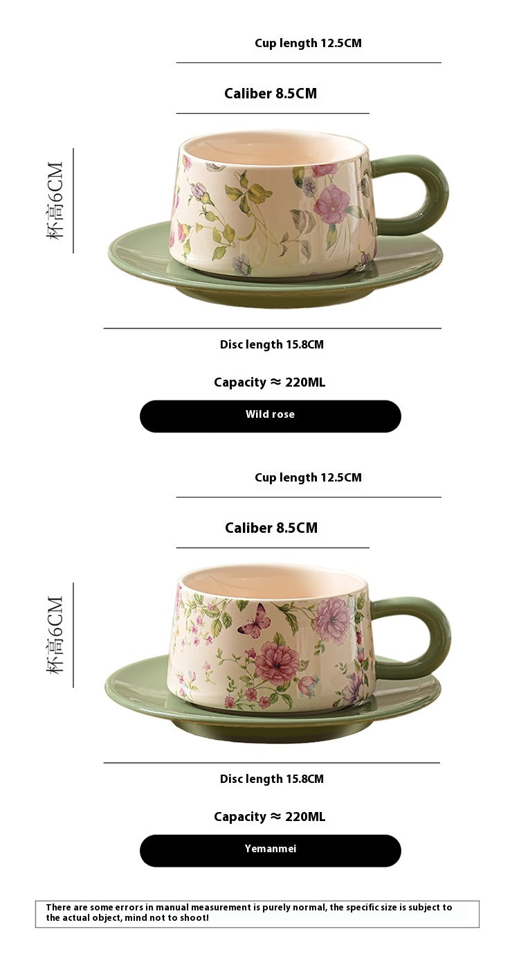 Tlife · Cane · Tasse · Pastorale Kaffeetasse, klein, frisches Blumenmuster, Kamelie, Tassen-Untertassen-Set | Weinrebe