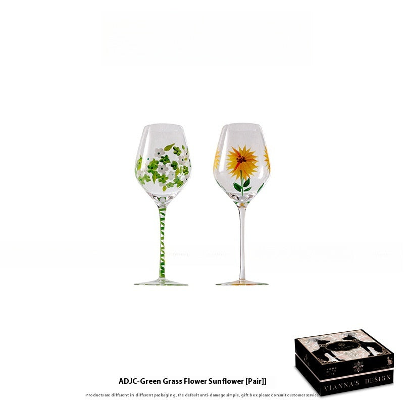 French glass goblet retro painted wine glass household wine glass