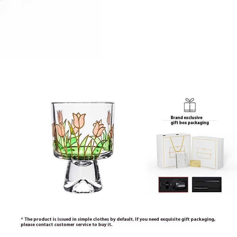 Cups, glasses, creative high-value tulip painted water cups, foreign wine cups, floral fragrance