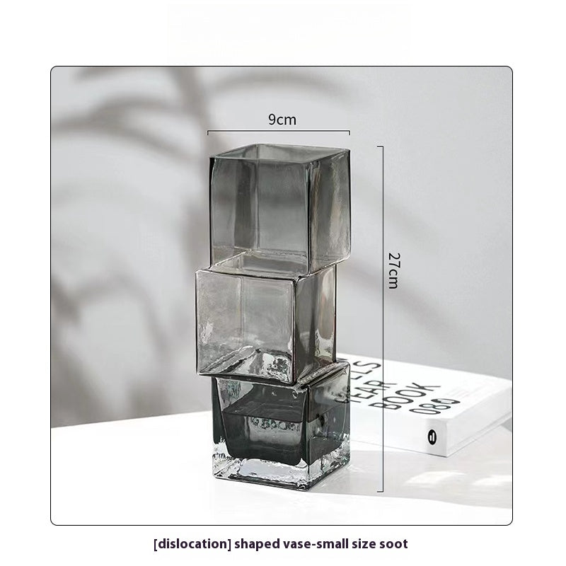 Vase light luxury creative special-shaped transparent flower ware living room dining table decoration ornament | Dislocation