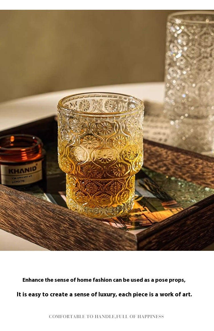 Niche medieval relief glass bubble juice cup beer cup | locust flower