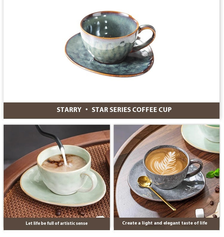 Cup with coffee cup and saucer set, retro kiln-changed ceramic 250ml latte cup | Starry Sky