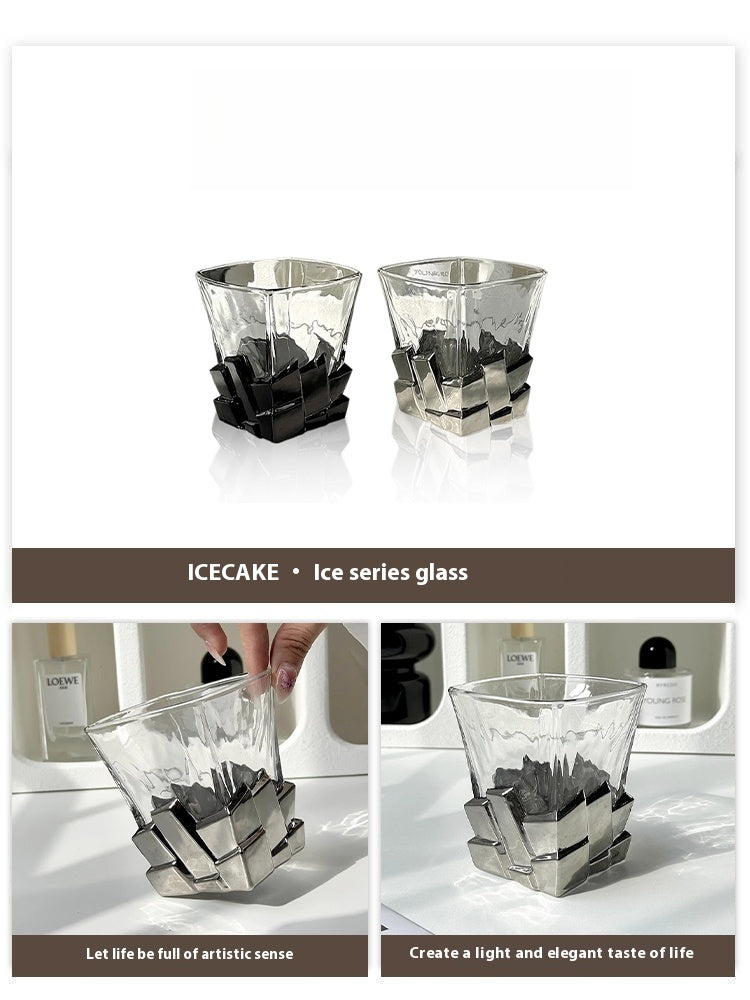 Glass with Wine Glass Creative Light Luxury Glass Premium Whiskey Cup | Ice Cubes
