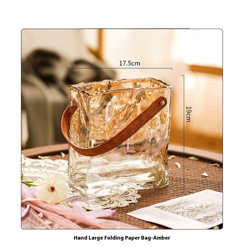 Vase American light luxury creative leather portable glass flower arrangement ornament | pure