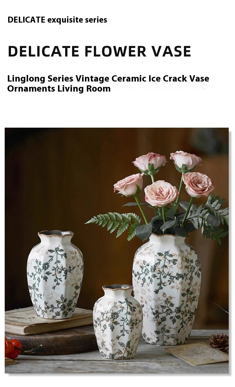 Vase retro star anise ceramic ice crack ornament living room new Chinese style | Linglong