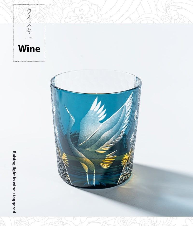 Edo cut crane handmade foreign wine glass whiskey glass lead-free crystal glass