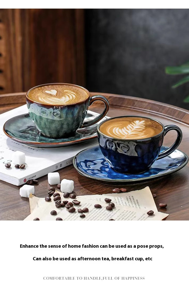 Cup with coffee cup and saucer set, retro kiln-changed ceramic 250ml latte cup | Starry Sky