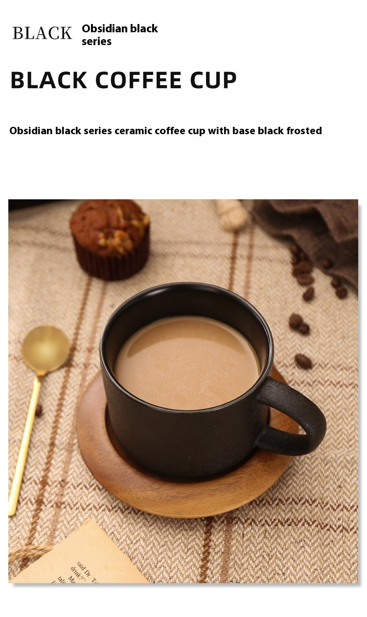 Cup with coffee cup ceramic with base with spoon black matte Nordic light luxury | Yaoblack