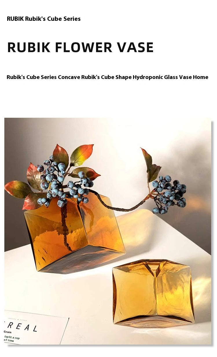 Vase concave Rubik's Cube hydroponic glass flower ware home light luxury ornament | Rubik's Cube