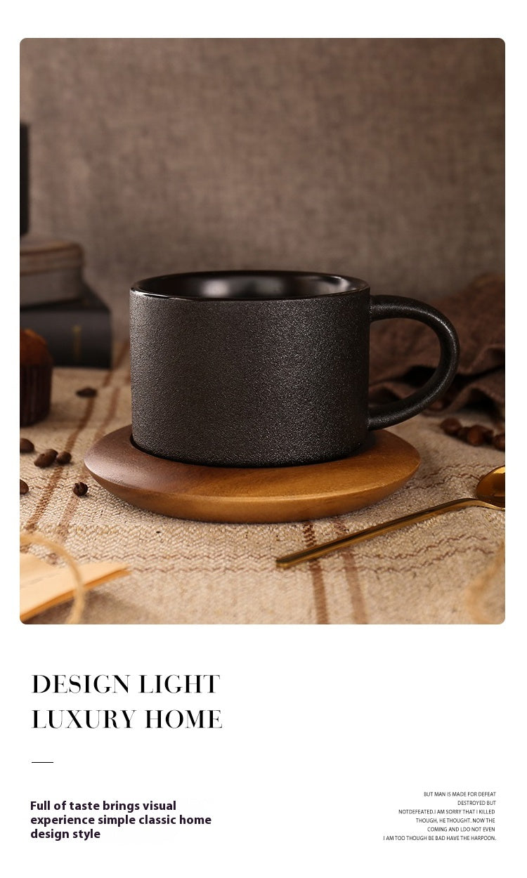 Cup with coffee cup ceramic with base with spoon black matte Nordic light luxury | Yaoblack