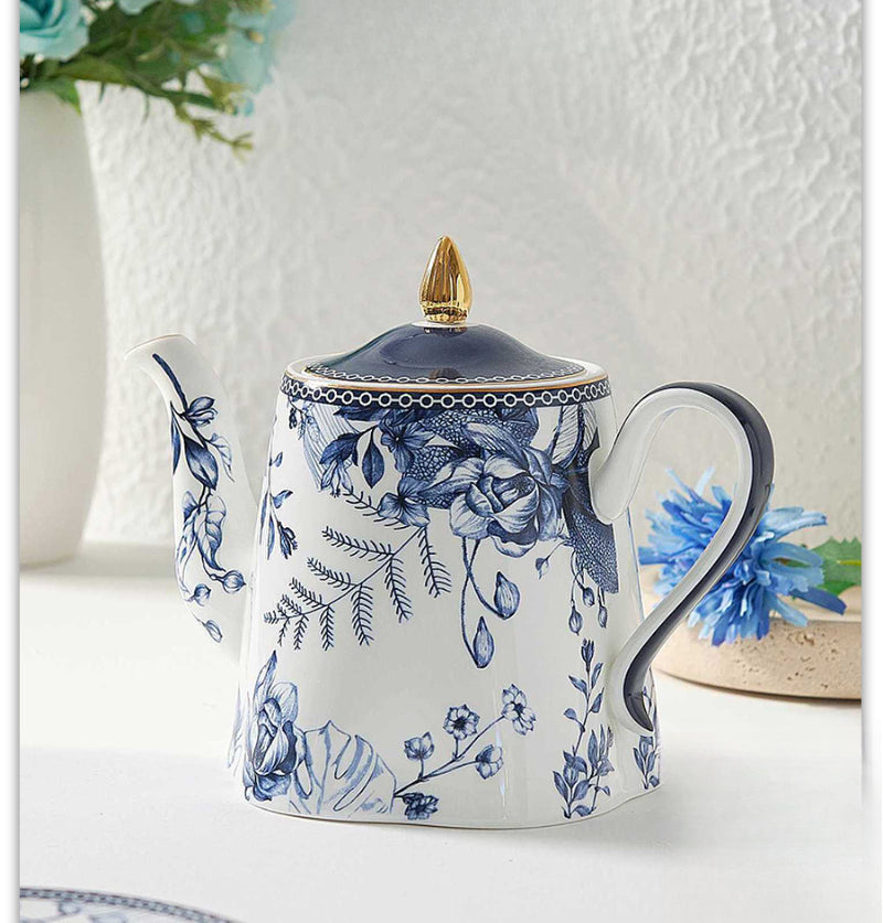 Blue and white · AUJG British high-end flower coffee cup and saucer set, light luxury household afternoon tea water cup