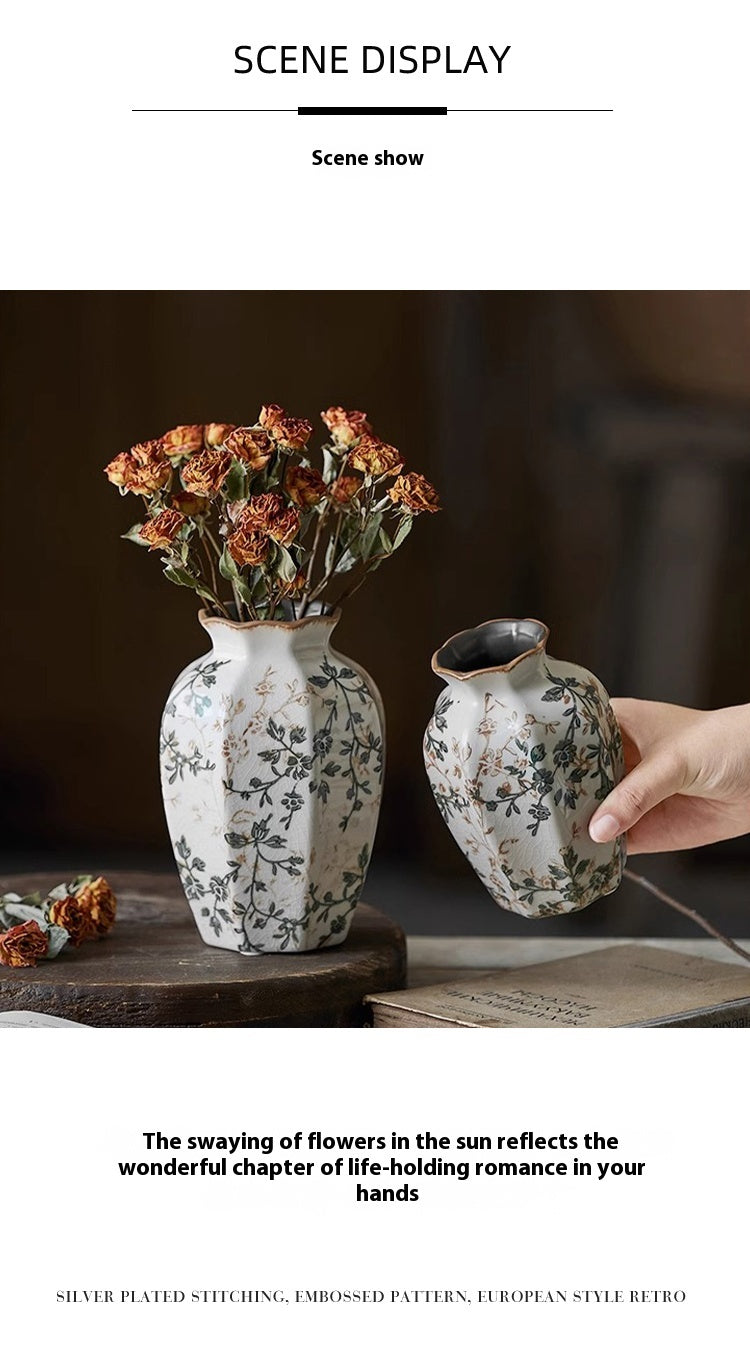 Vase retro star anise ceramic ice crack ornament living room new Chinese style | Linglong