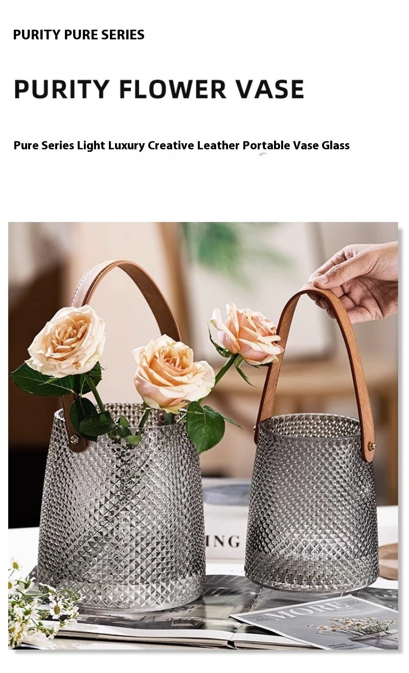 Vase American light luxury creative leather portable glass flower arrangement ornament | pure