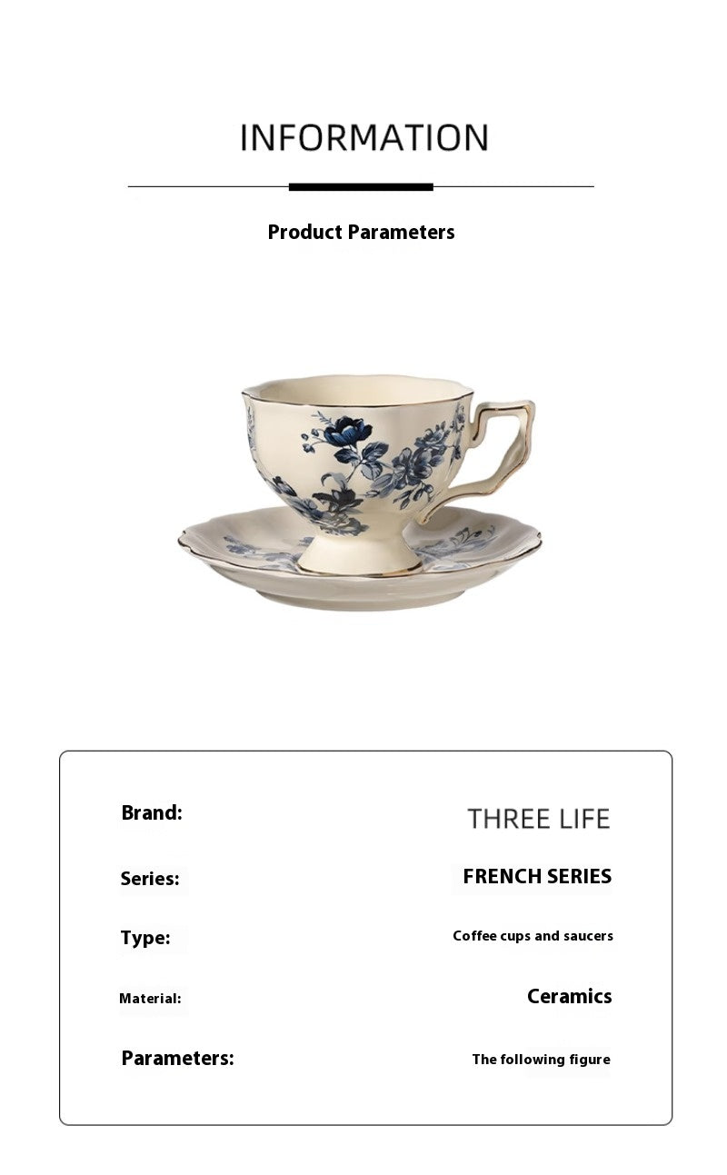 Cup set European coffee cup and saucer set ceramic blue and white porcelain high-end exquisite | French